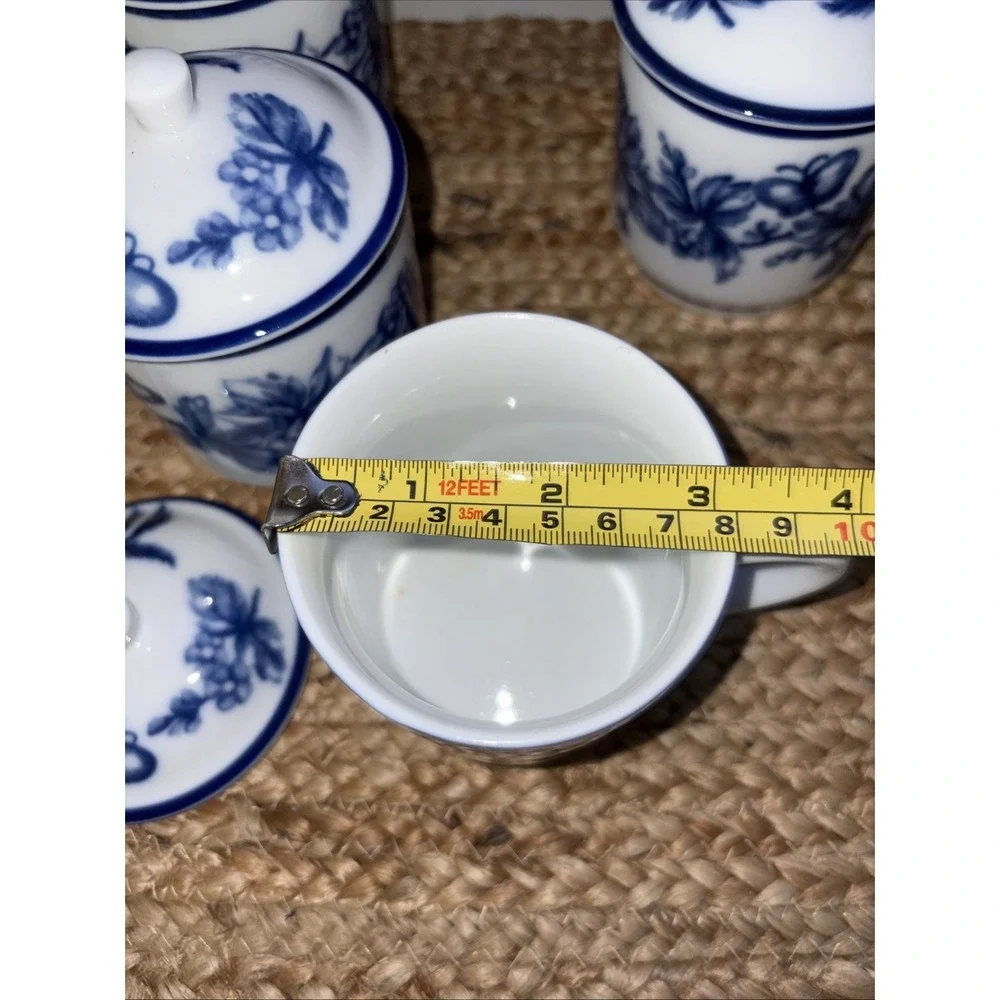 4 Williams Sonoma Flow Blue White Floral Coffee Tea Cup Mug Lids Dishwasher Safe